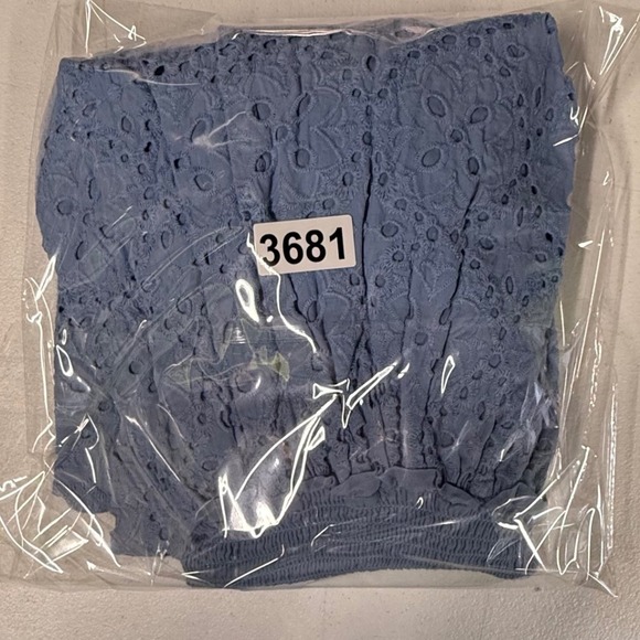 Betsey Johnson Blue Eyelet Smocked Mini Dress Sweetheart Puff Sleeve croquette - Picture 8 of 11